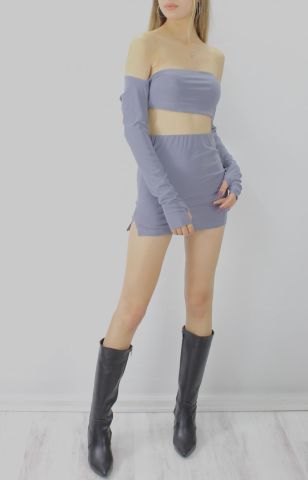 Sandy Kumaş Etek Bluz İkili Takım Antrasit - 143.214.