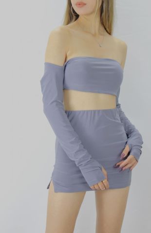 Sandy Kumaş Etek Bluz İkili Takım Antrasit - 143.214.