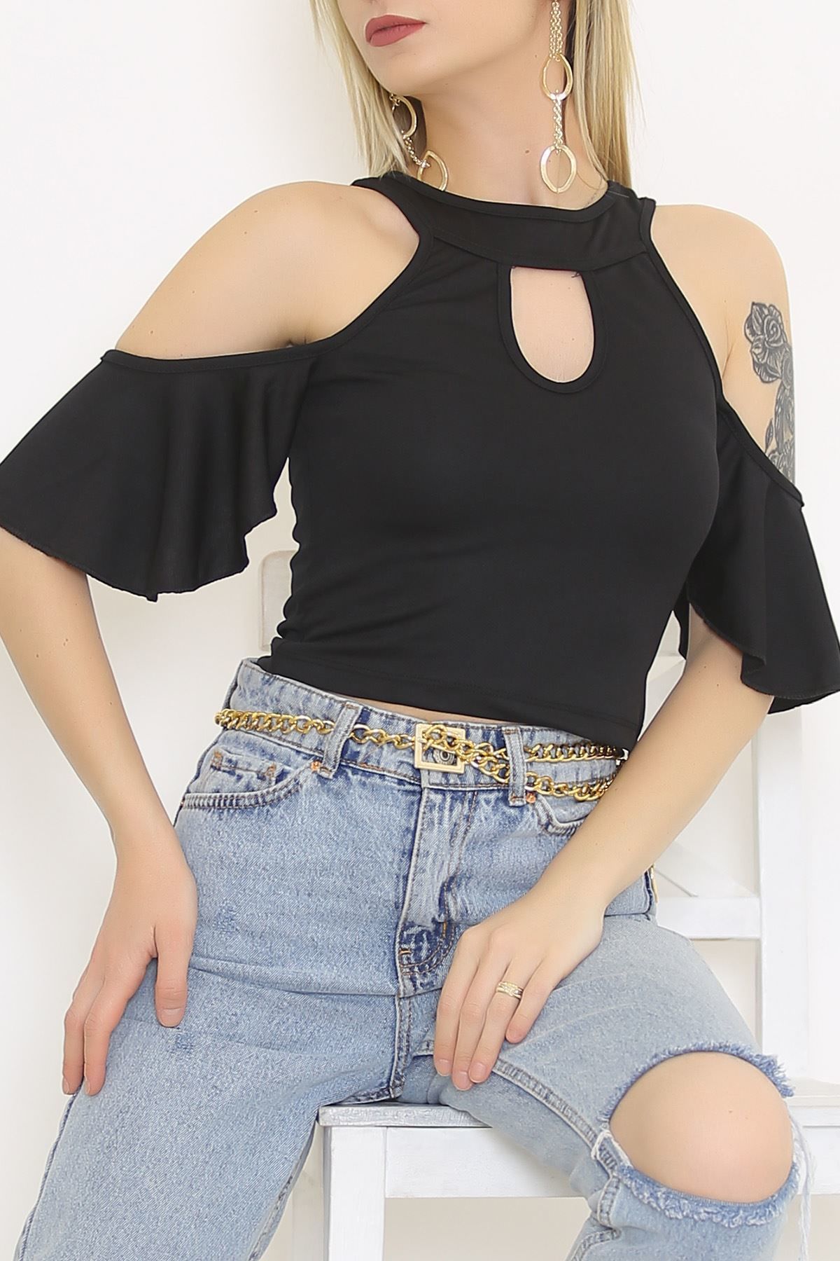 Omuz Dekolteli Bluz Siyah - 2789.1595.