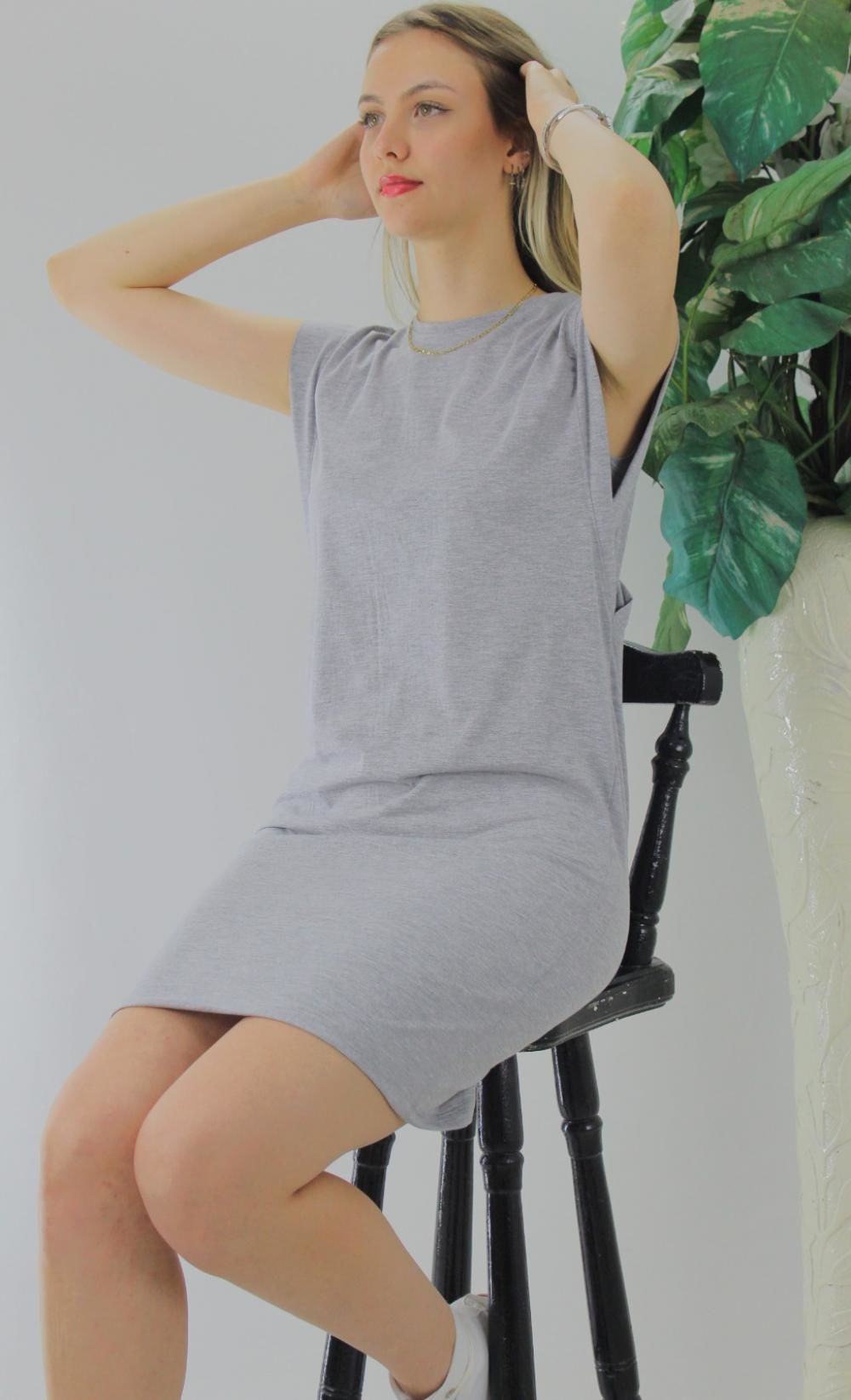 T Kol Elbise Gri - 1113.30