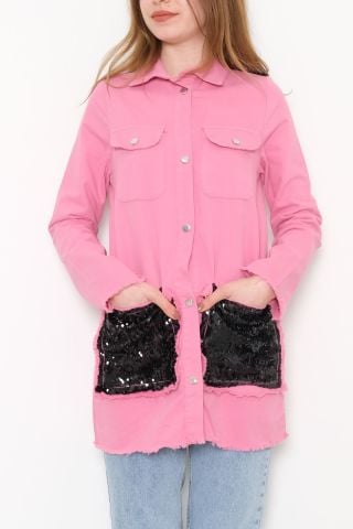 Pullu Gabardin Ceket Pembe - 1019.1367.