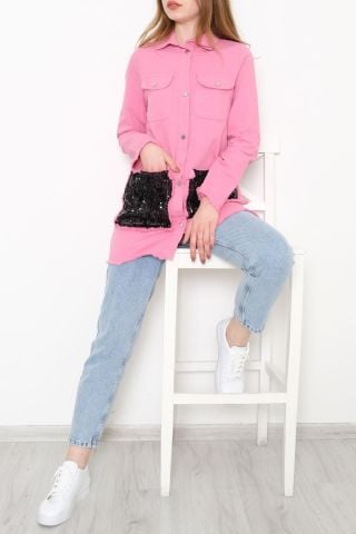 Pullu Gabardin Ceket Pembe - 1019.1367.