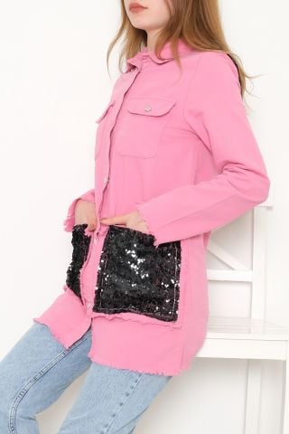 Pullu Gabardin Ceket Pembe - 1019.1367.