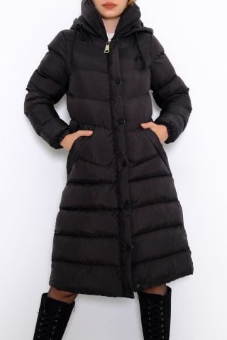 Uzun Şişme Mont Siyah - 1781.1555.