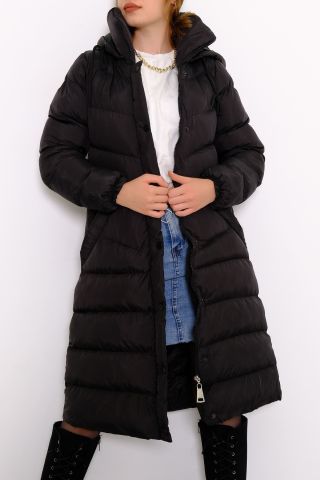 Uzun Şişme Mont Siyah - 1781.1555.