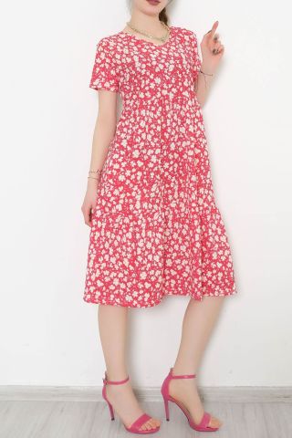 Büzgülü Kaşkorse Elbise Pembeçiçekli - 1709.1095.