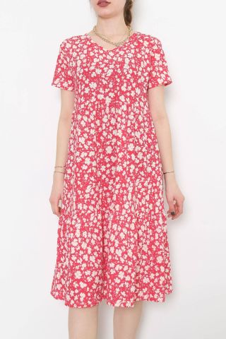 Büzgülü Kaşkorse Elbise Pembeçiçekli - 1709.1095.