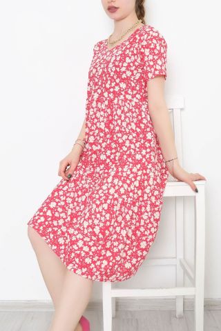 Büzgülü Kaşkorse Elbise Pembeçiçekli - 1709.1095.