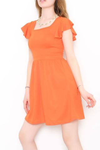 Kol Fırfırlı Elbise Turuncu - 10684.631.