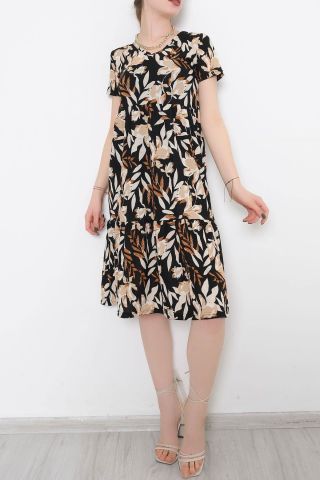 Büzgülü Kaşkorse Elbise Siyahkahve - 1709.1095.