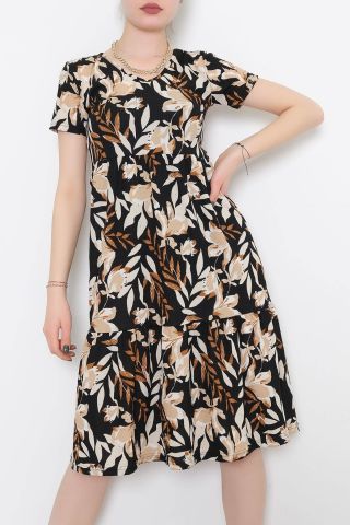 Büzgülü Kaşkorse Elbise Siyahkahve - 1709.1095.