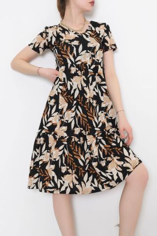 Büzgülü Kaşkorse Elbise Siyahkahve - 1709.1095.