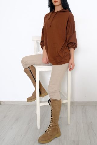 2 İplik Kapşonlu Sweat Kahve - 10202.253.