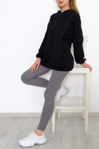 2 İplik Kapşonlu Sweat Siyah - 10202.253.