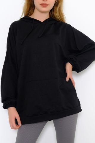 2 İplik Kapşonlu Sweat Siyah - 10202.253.