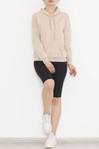 Kapşonlu Fermuarlı Sweat Bej - 3001.275.