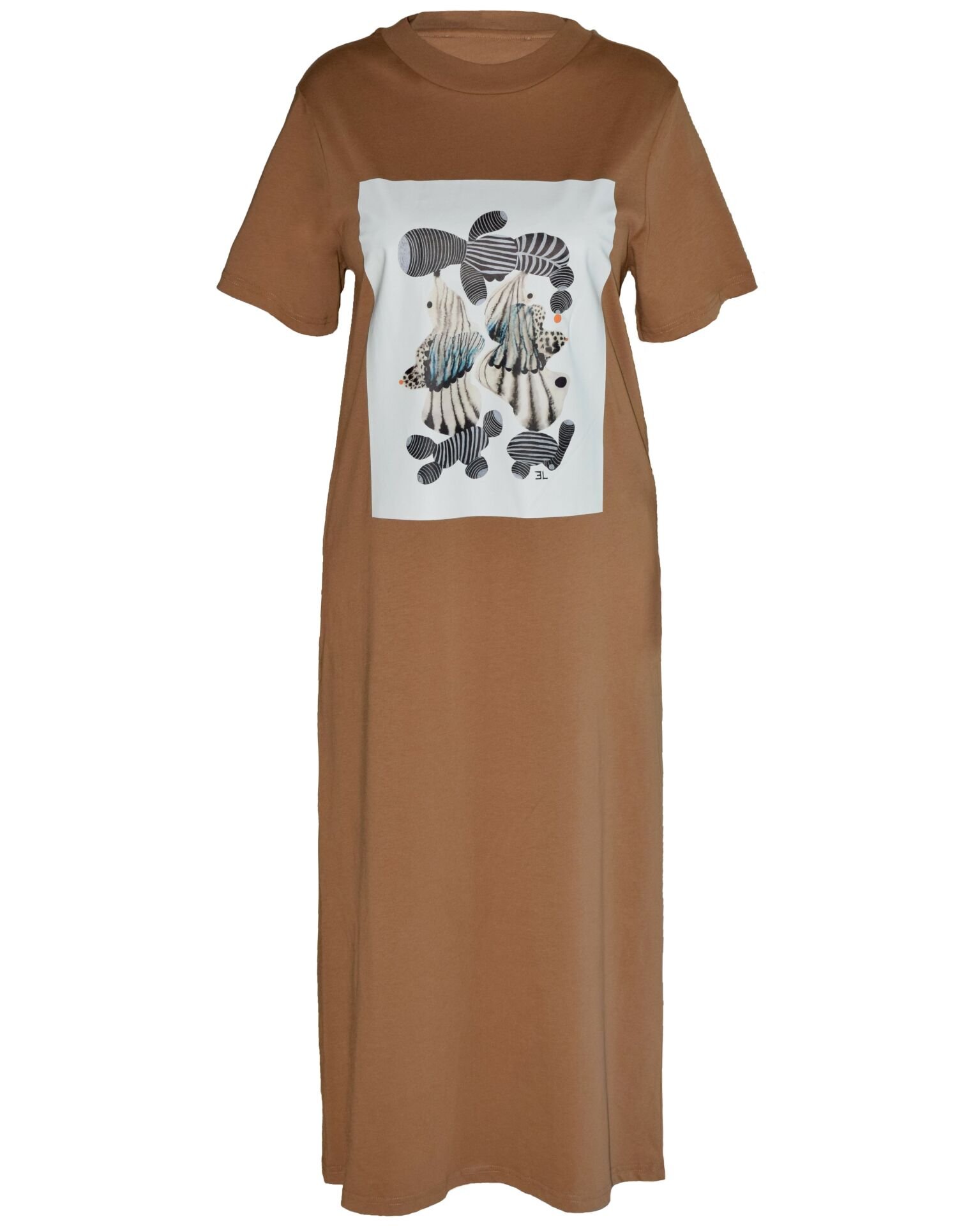 Kahve Baskılı Elbise