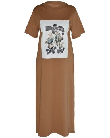 Kahve Baskılı Elbise
