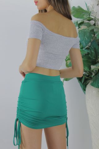 Fermuarlı Fitilli Bluz Gri - 97427.11