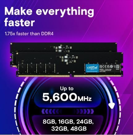 CT8G48C40U5 8GB DDR5 4800 CL40 1.1V UDIMM Single Desktop Memory