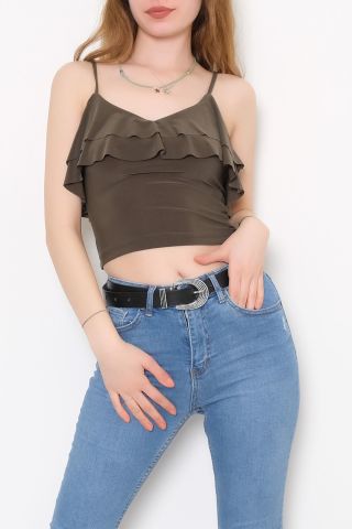 Yaka Fırfırlı Bluz Haki - 10694.631.