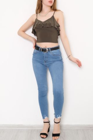 Yaka Fırfırlı Bluz Haki - 10694.631.