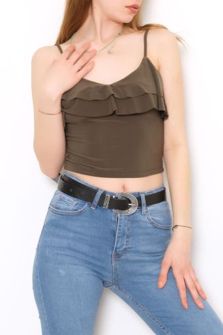 Yaka Fırfırlı Bluz Haki - 10694.631.