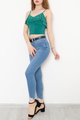 Yaka Fırfırlı Bluz Yeşil - 10694.631.