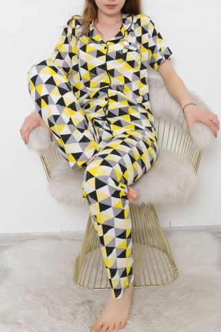 Düğmeli Pijama Takımı Sarıkareli - 10873.1048.