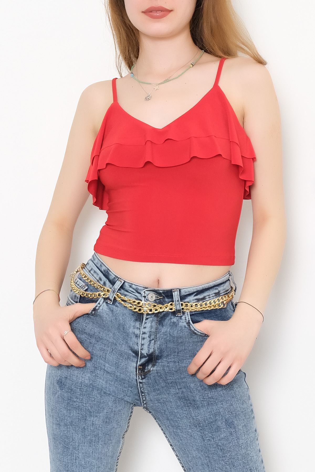 Yaka Fırfırlı Bluz Kırmızı - 10694.631.