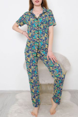 Düğmeli Pijama Takımı Yeşildesenli - 10873.1048.