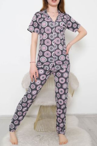 Düğmeli Pijama Takımı Fümepembe - 10873.1048.