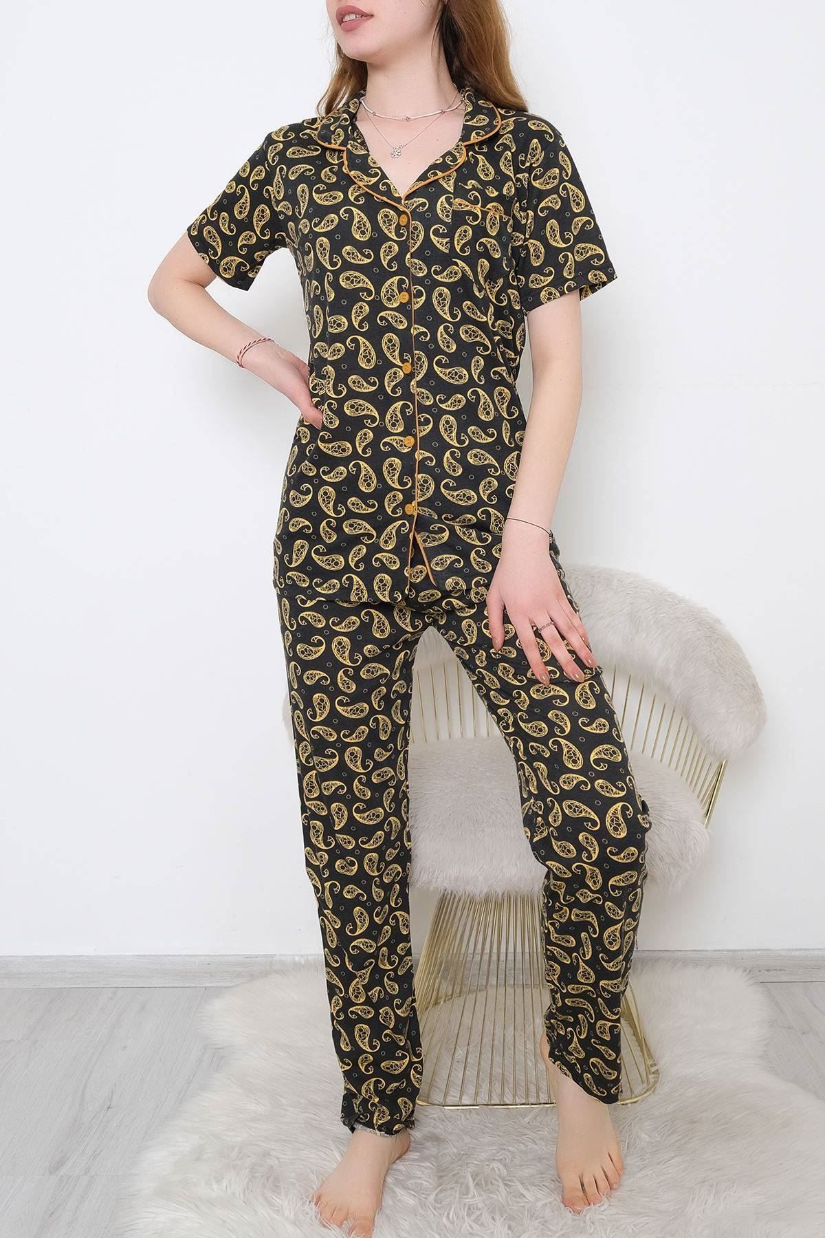 Düğmeli Pijama Takımı Sarıdesenli - 10873.1048.