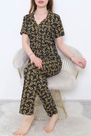 Düğmeli Pijama Takımı Sarıdesenli - 10873.1048.