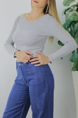 Sırt Dekolteli Zincirli Bluz Gri - 94.582
