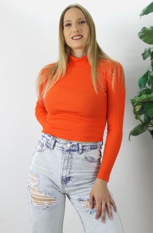 Dik Yaka Fitilli Bluz Turuncu - 94885
