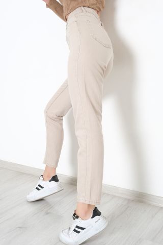 Contalı Mom Jeans Bej - 2411.392.