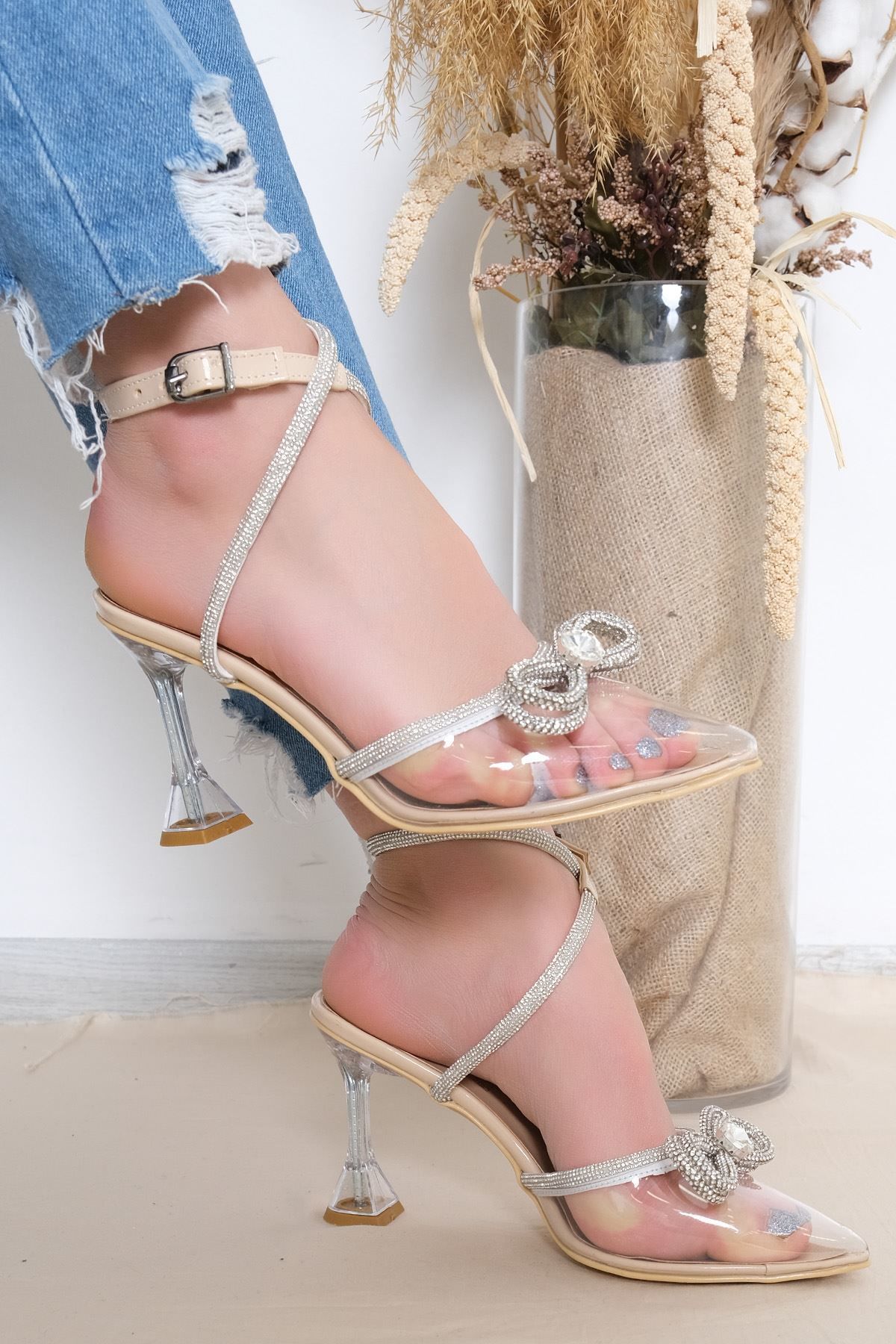 7 Cm Cam Topuklu Ayakkabı Ten - 10796.264.