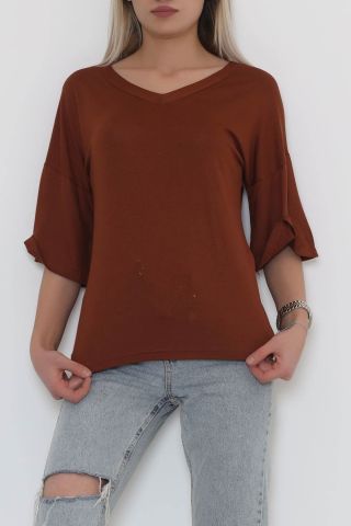 V Yaka Tişört Kahve1 - 10664.1095.