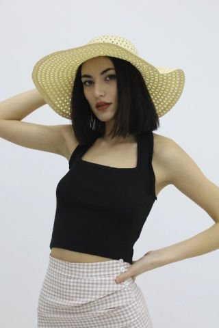 Boyun Geçirmeli Triko Büstiyer Siyah - P-019915