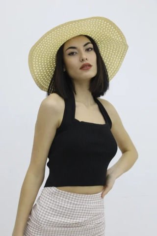 Boyun Geçirmeli Triko Büstiyer Siyah - P-019915