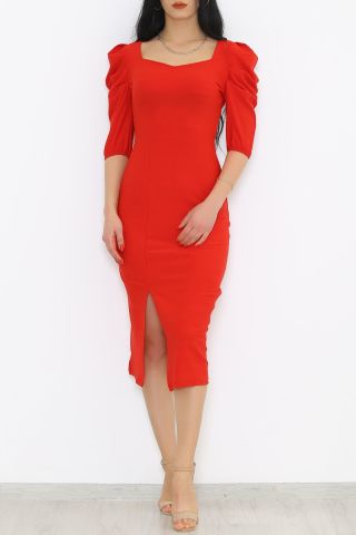 Kare Yaka Elbise Kırmızı - 5241.1234.