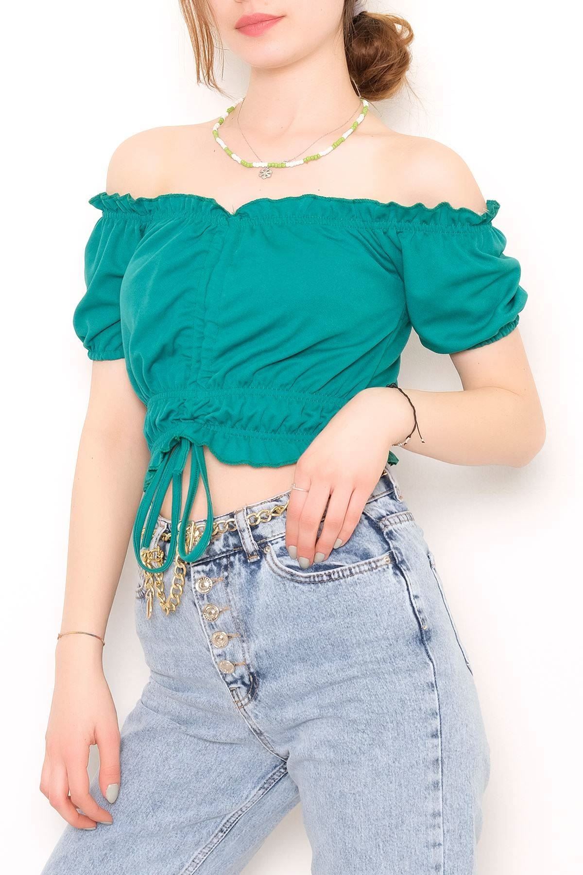 Büzgülü Bluz Koyuyeşil - 10697.631.