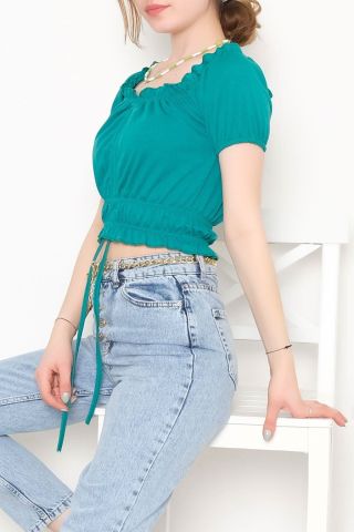 Büzgülü Bluz Koyuyeşil - 10697.631.