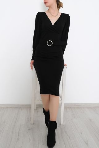 Kemerli Kruvaze Elbise Siyah - 1110.1328.