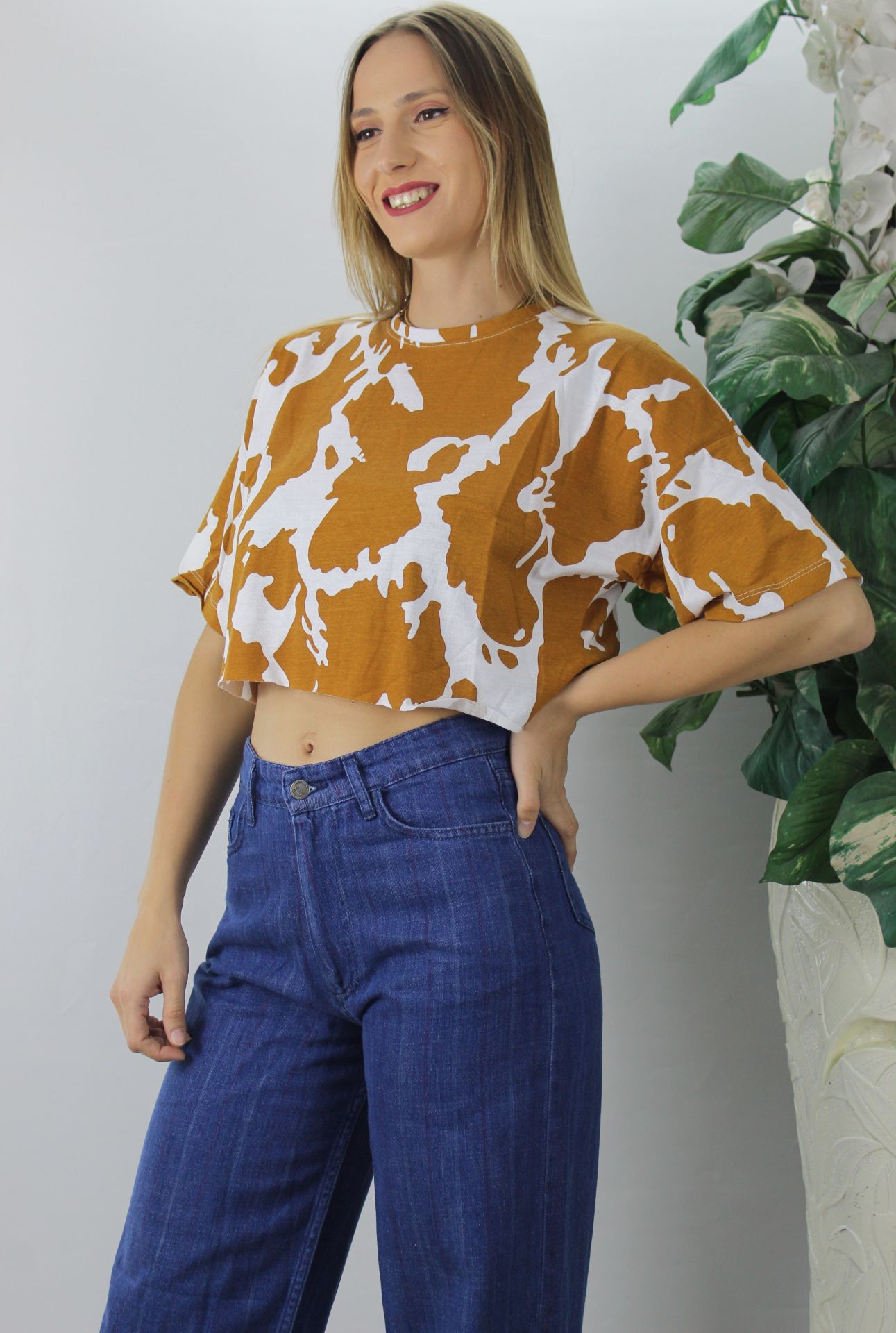 Desenli Crop Tişört Vizon - 121.903