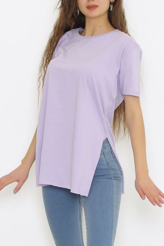 Yırtmaçlı Penye Tunik Tişört Lila - 1063.275.