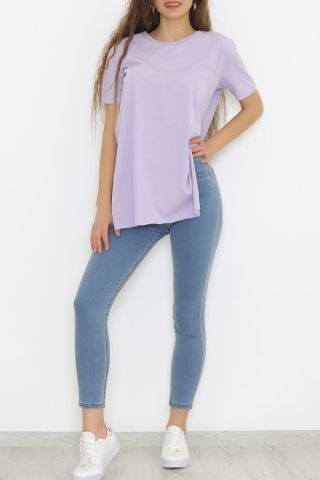 Yırtmaçlı Penye Tunik Tişört Lila - 1063.275.