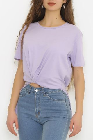 Yırtmaçlı Penye Tunik Tişört Lila - 1063.275.