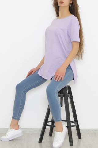 Yırtmaçlı Penye Tunik Tişört Lila - 1063.275.